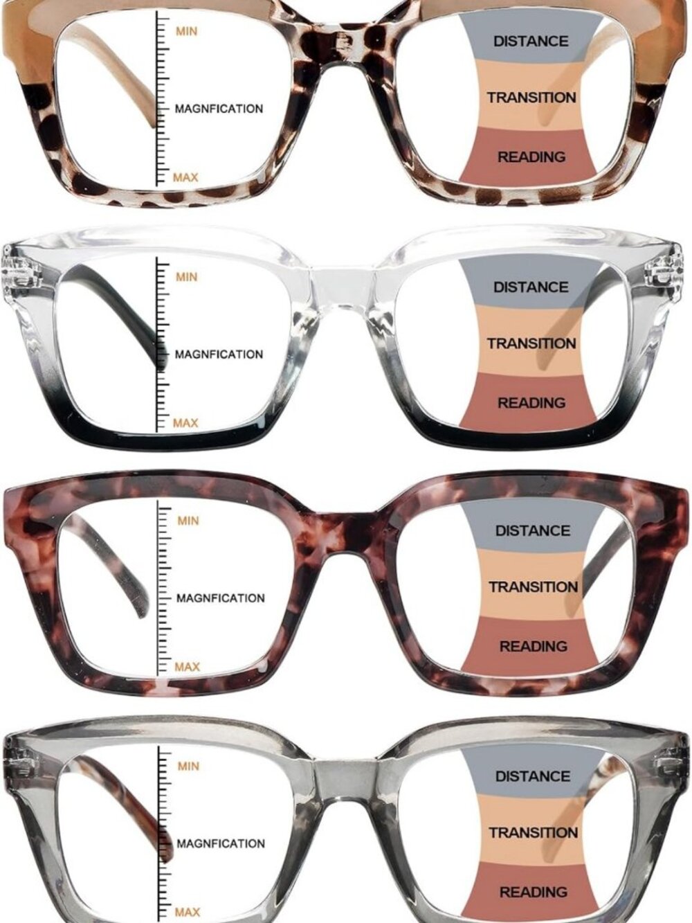 Stylish 4-Pack Multifocus Reading Glasses for Women - Blue Light Blocking